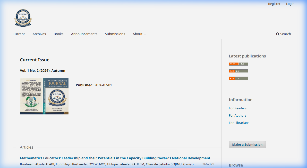 Faculty of Education Journal, Federal University Wukari interface